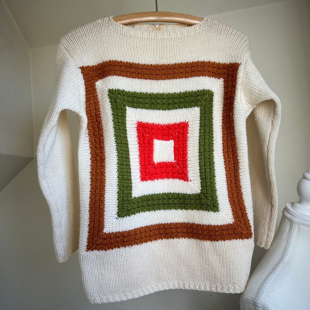 Vintage chunky wool geometric sweater knit trippy psychedelic artsy unique funky